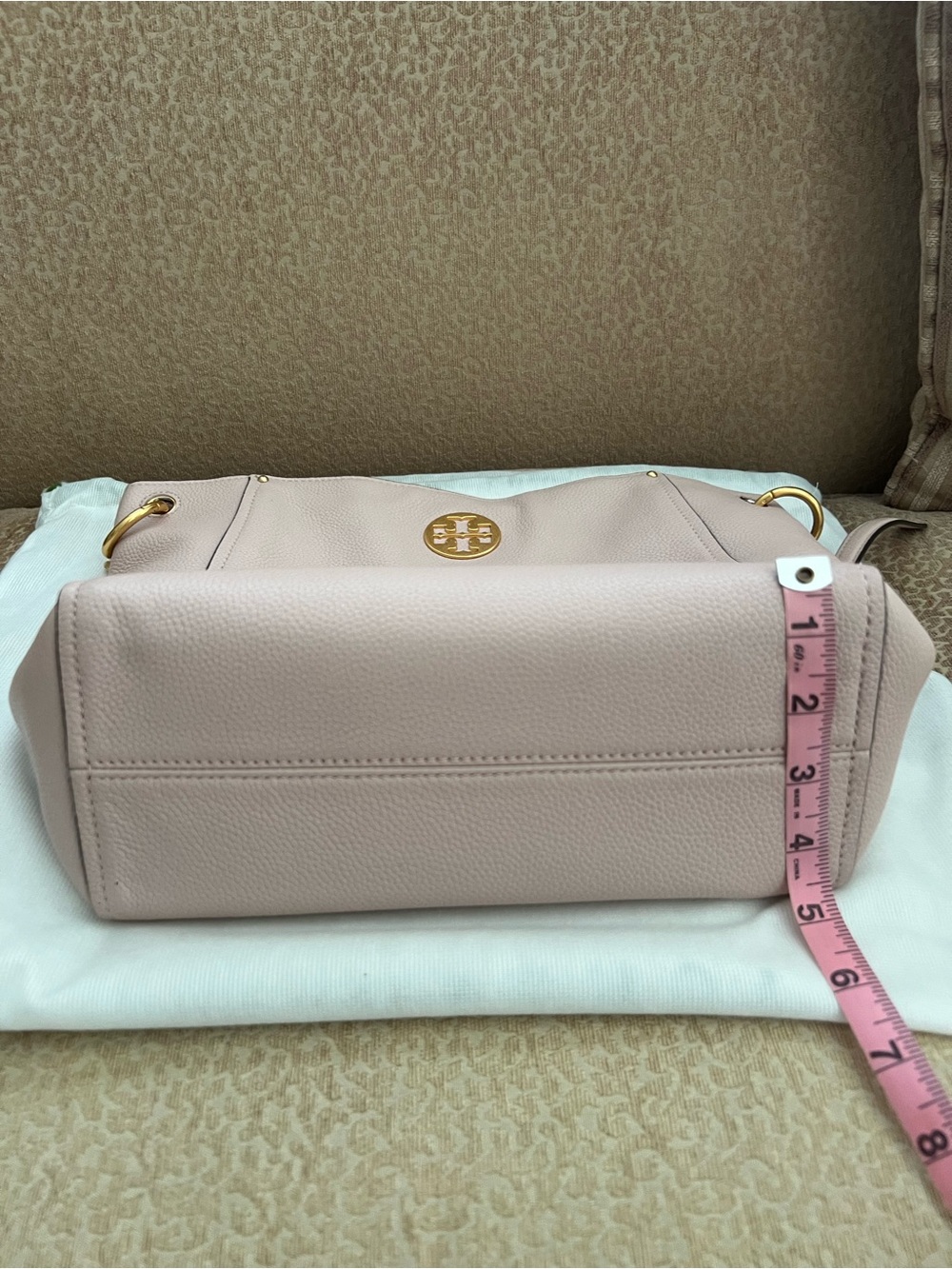 Tory Burch Blush Pebbled Leather Shoulder Tote with Gold Logo - Picture 3 of 8
